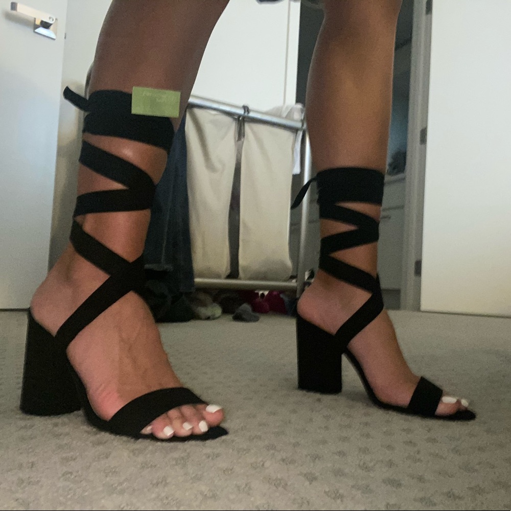 Black Suede Tie Heels